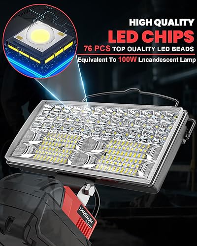 Miniatura 3 de LIVOWALNY Luz de inundación inalámbrica para batería Milwaukee M18, 90W 9000LM 7" 18V Luz de trabajo LED portátil con puerto de carga USB y tipo C y