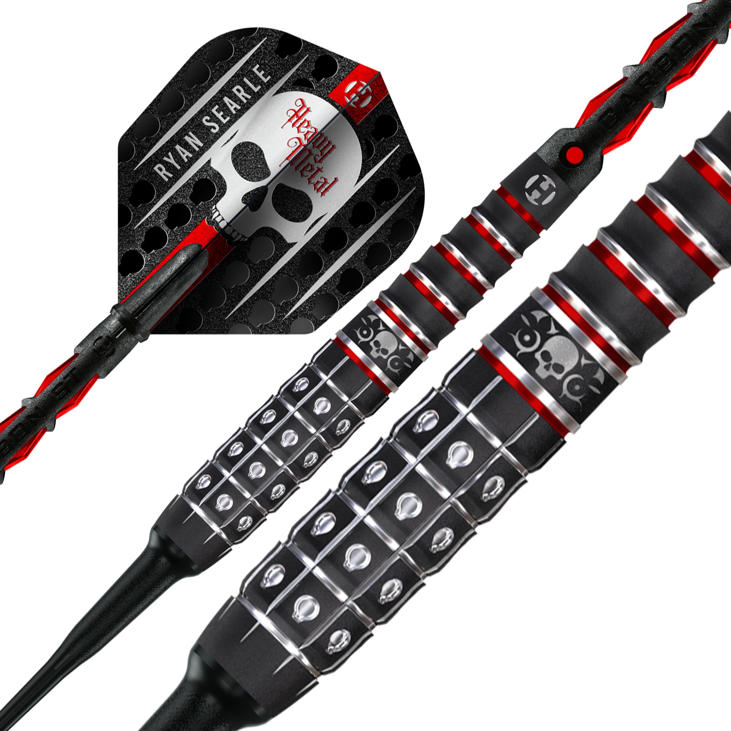 Harrows Juego de dardos Ryan Searle de 90% de tungsteno, serie 3 de puntas blandas, 18 g y 20 g, incluye cañas de carbono rojo y plumas de sílice, dardos profesionales de punta suave para dianas