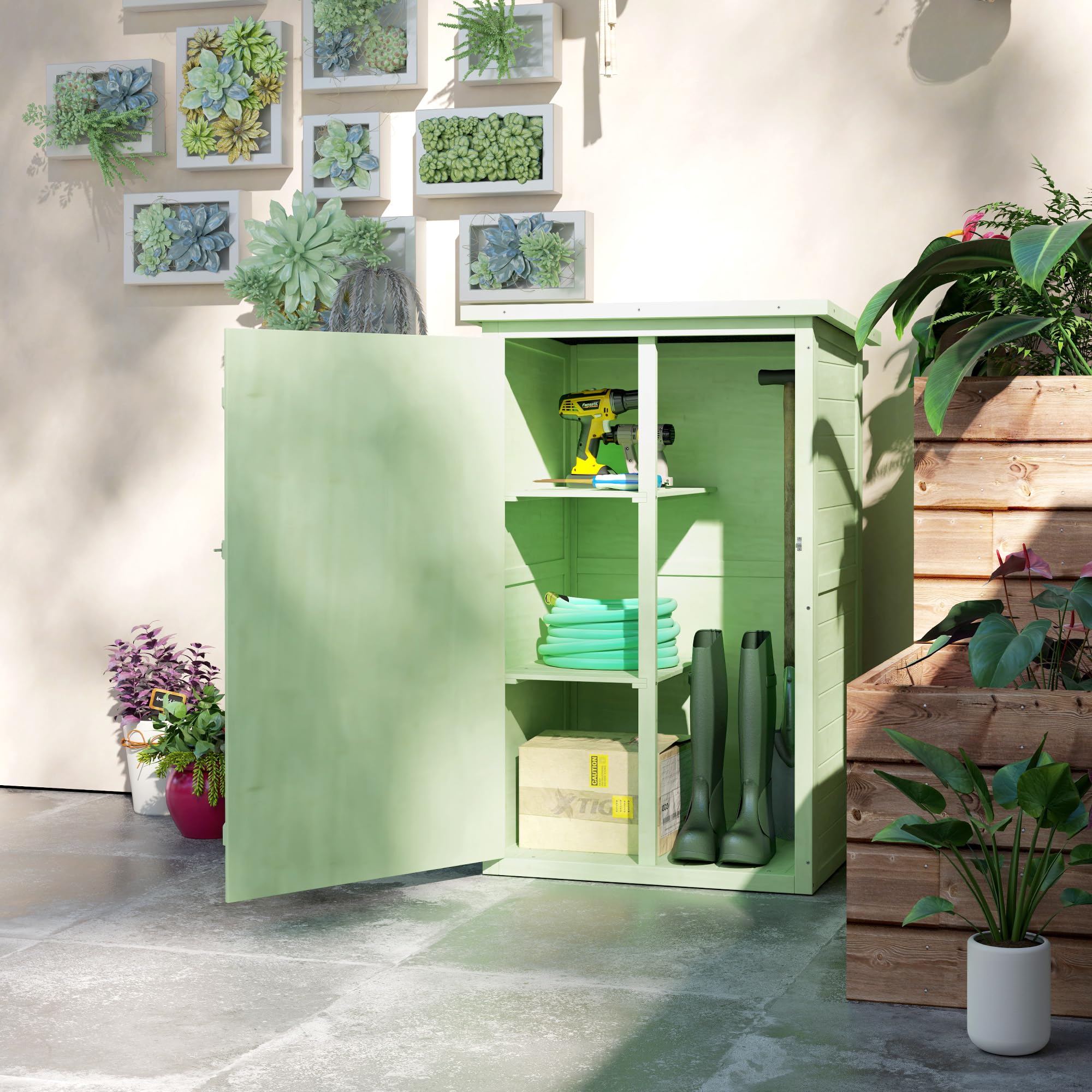 Outsunny Gartenschrank Holz wetterfest 75x56x115cm Gerätehaus mit Tür