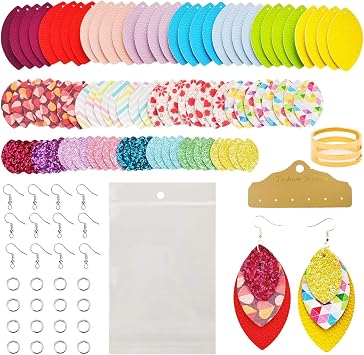 AOUXSEEM 321 Pcs Faux Leather Earrings Making Kit for Beginner, Contains 96 Pre Cut Evil Eye Earring Pieces with Hooks Jump Rings Opener Earring Display Cards and Self-Adhesive Bags
