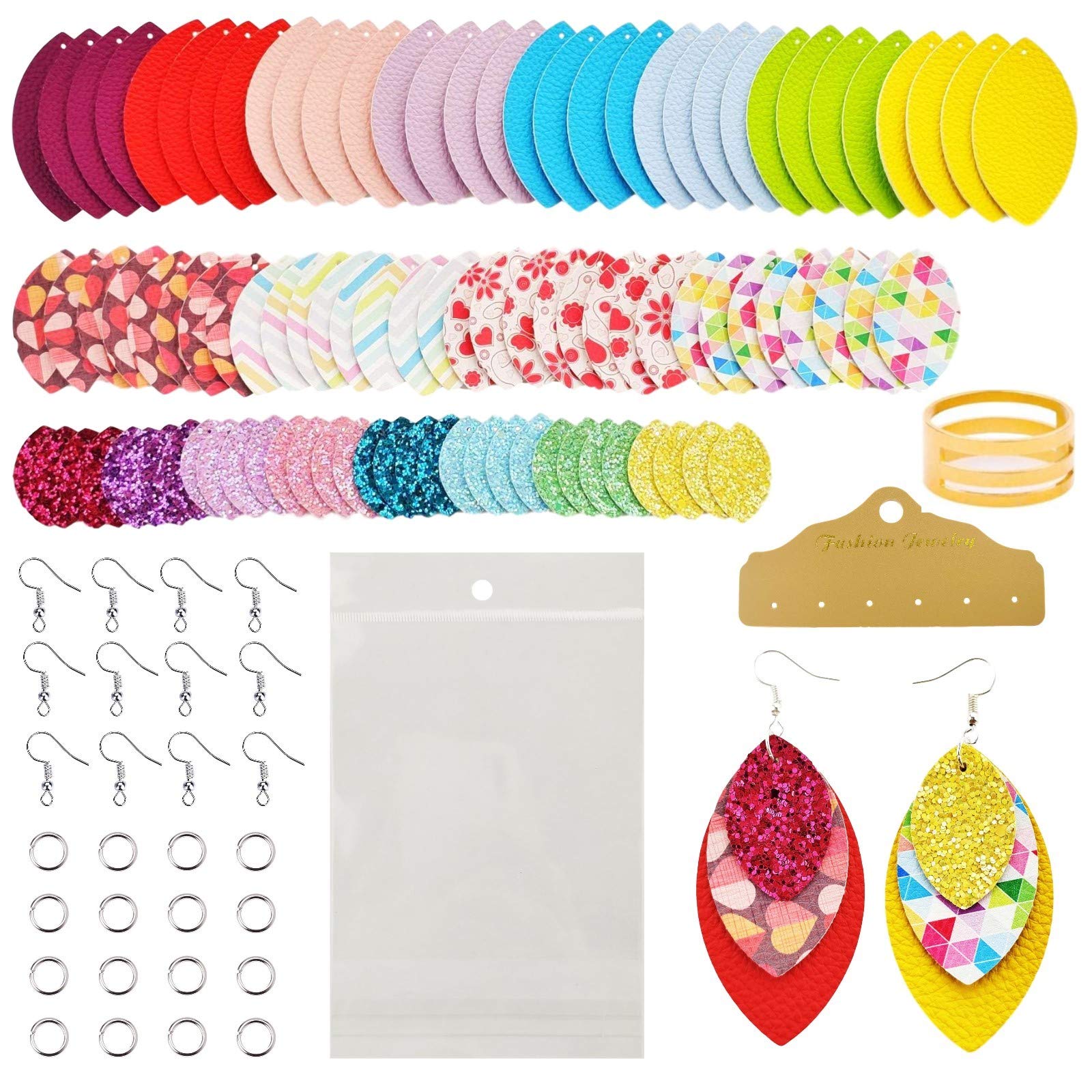 AOUXSEEM 321 Pcs Faux Leather Earrings Making Kit for Beginner, Contains 96 Pre Cut Evil Eye Earring Pieces with Hooks Jump Rings Opener Earring Display Cards and Self-Adhesive Bags