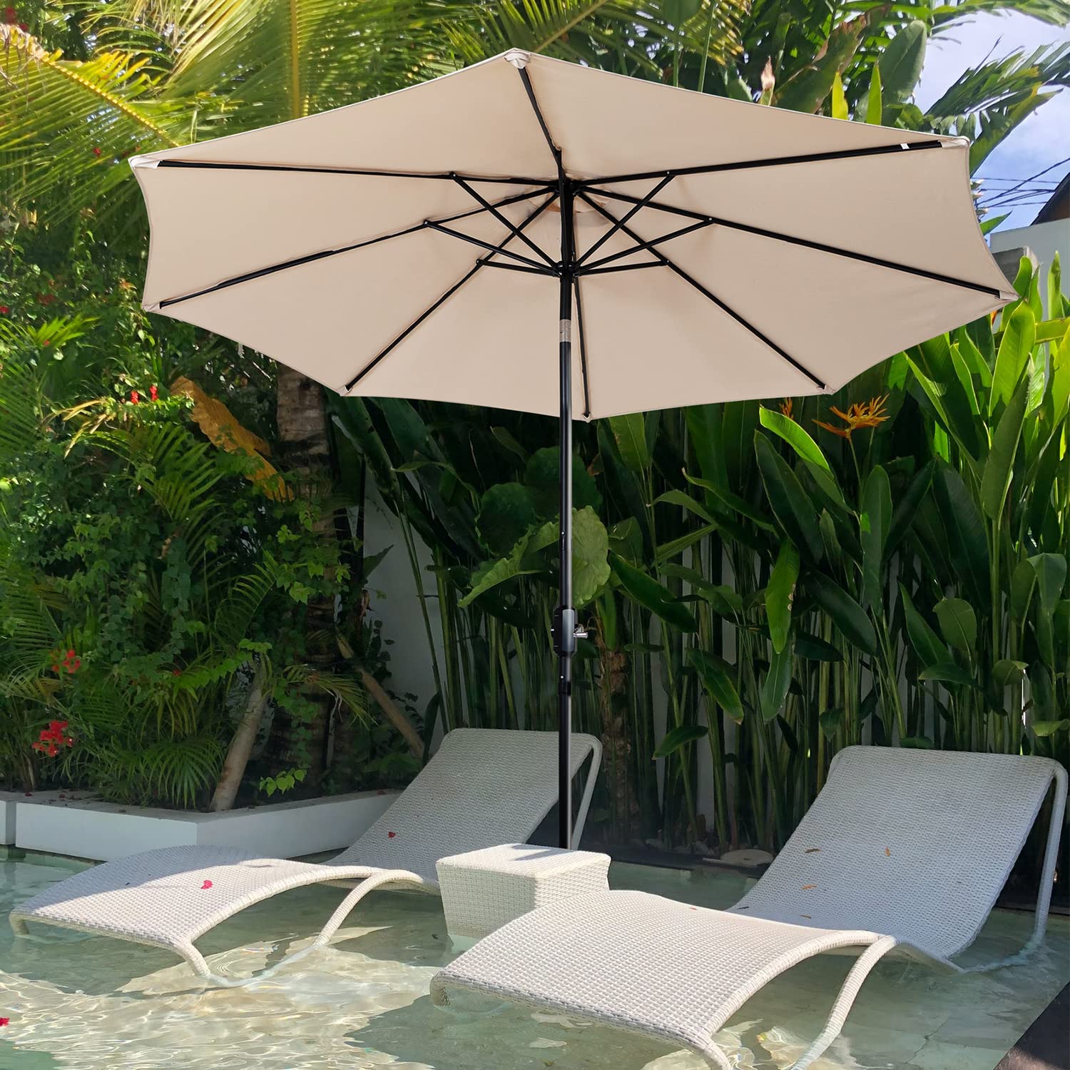 Fullwatt Sonnenschirm, Sonnenschirm Balkon, 300cm Marktschirm Gartenschirm Rund Sonnenschutz UV Schutz 50+