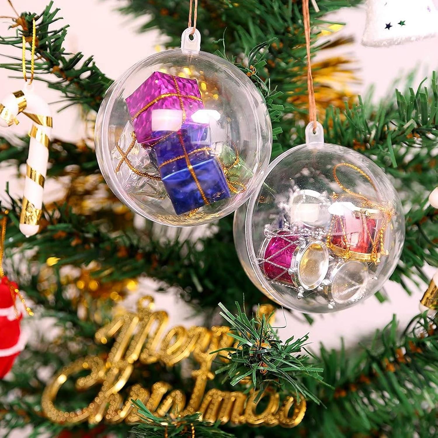 50 Palline Di Plastica Trasparenti Riempibili - Sfere Decorative Per Natale, Fai Da Te E Regali | 5 Misure Diverse - Foto 4