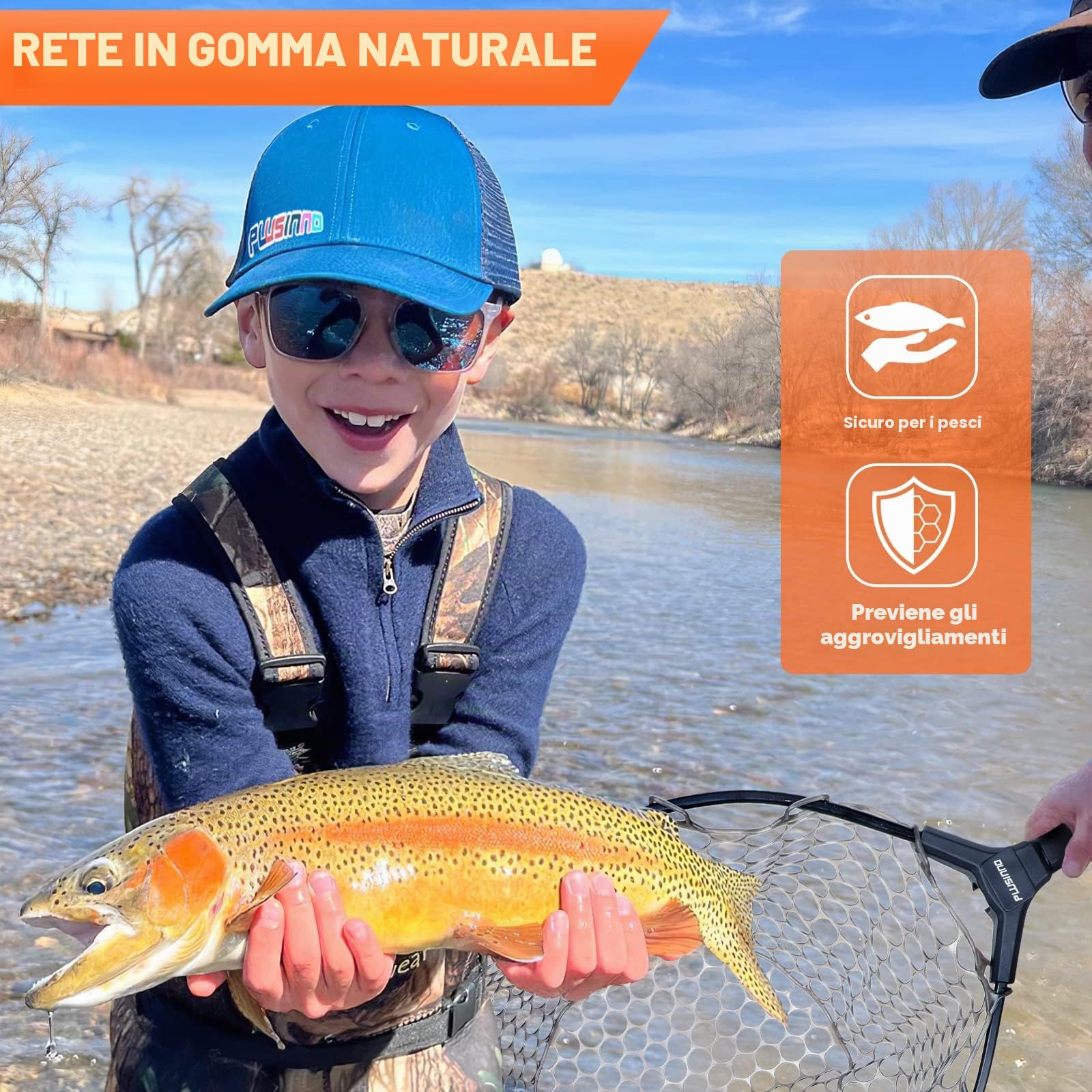 PLUSINNO Retino da pesca a mosca, guadino per spigola, trota, reti da pesca pieghevoli per acqua dolce, pesca sicura o rilascio dei pesci