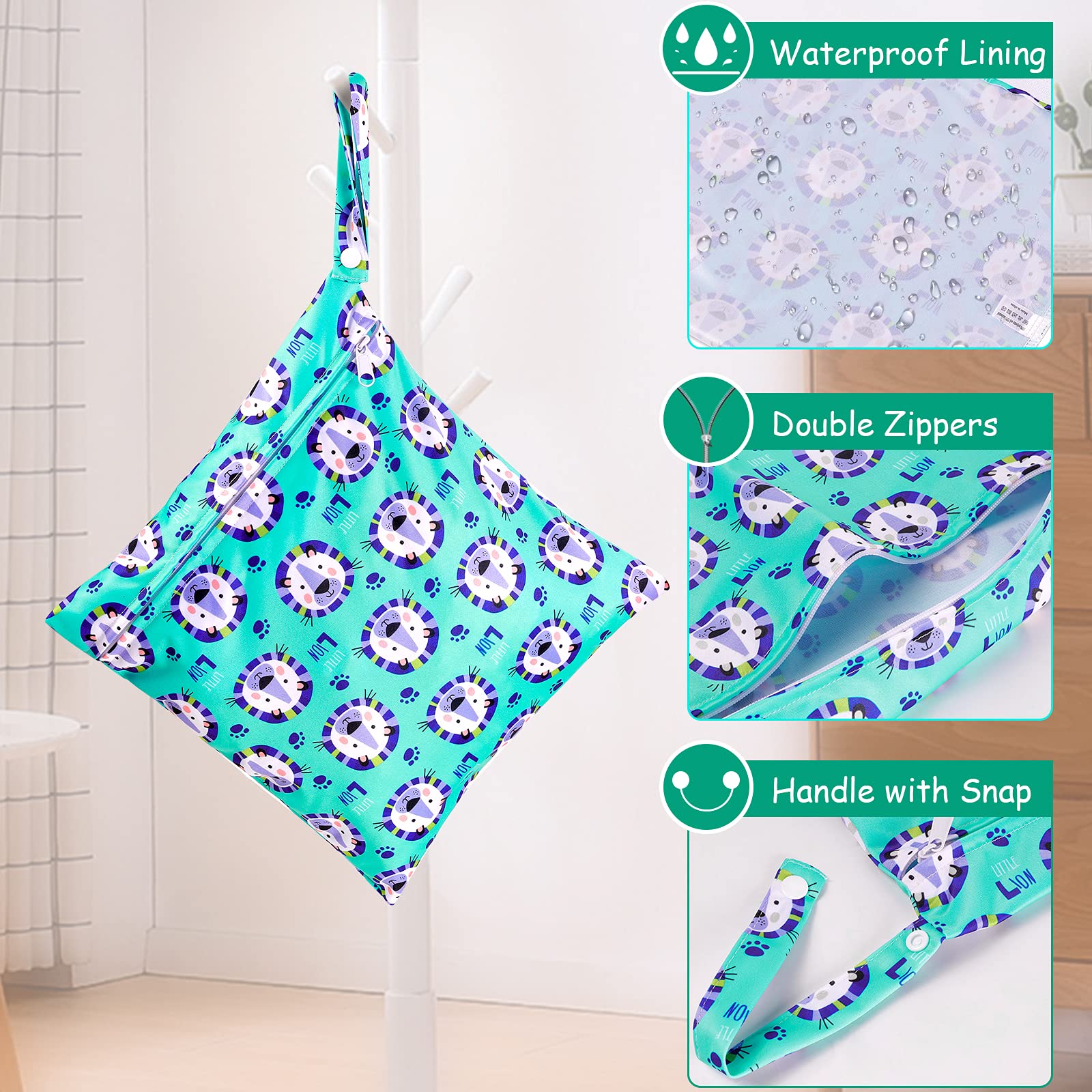 LEADSTAR Borsa Porta Pannolini Impermeabile Riutilizzabile 4 Pz Wet Bag con Doppia Cerniera