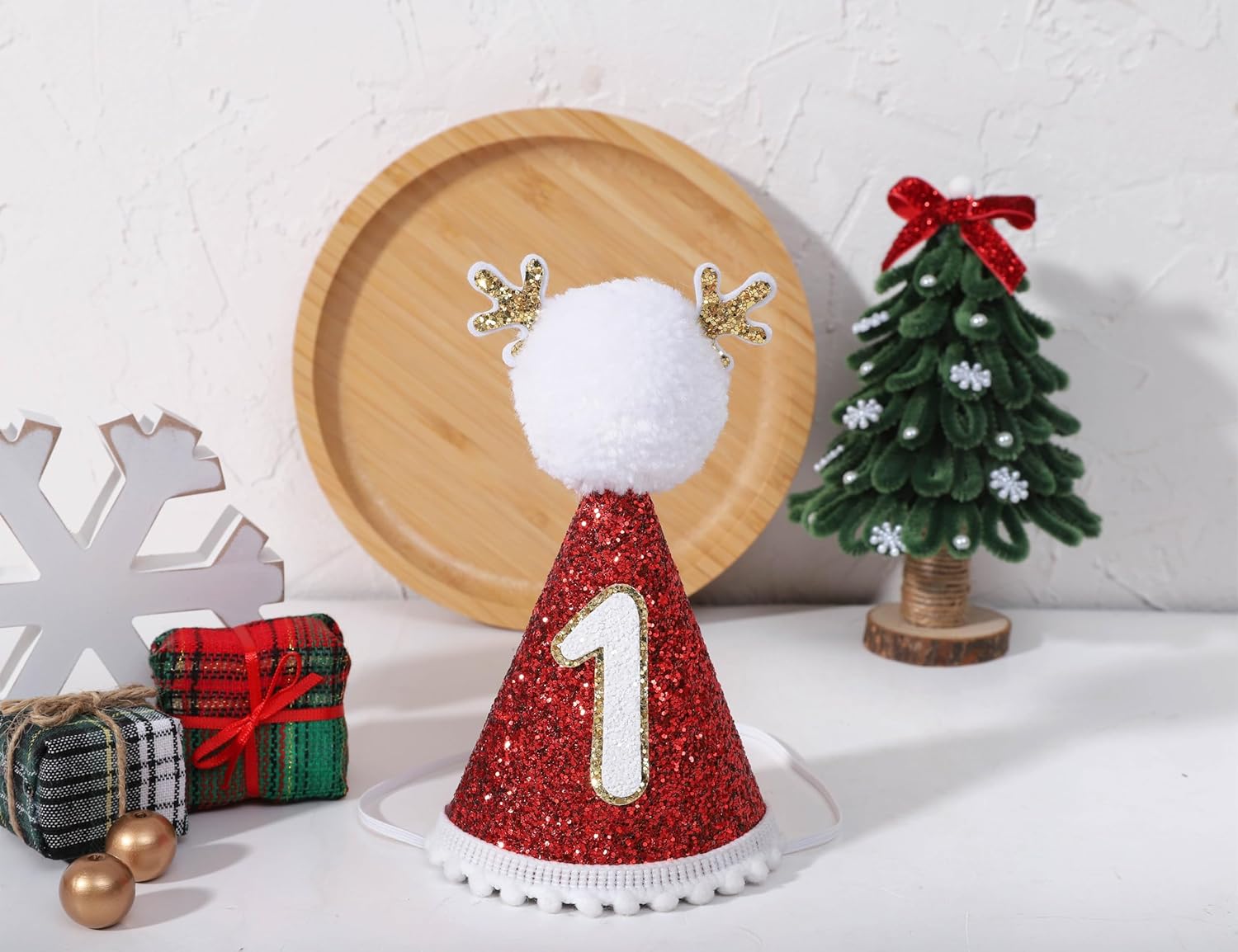 Christmas Red Reindeer 1st Birthday Hat - My 1st Christmas Birthday Hat, Winter Holiday First Bday Decoration for Kids, New Year Party Hat, Cake Smash Props - Image 9