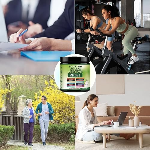 Miniatura 7 de Cápsulas de guanábana - Cápsulas de guanábana graviola 24 en 1 con shilajit, musgo marino, melena de león, cúrcuma, ashwagandha, vegano, miel de