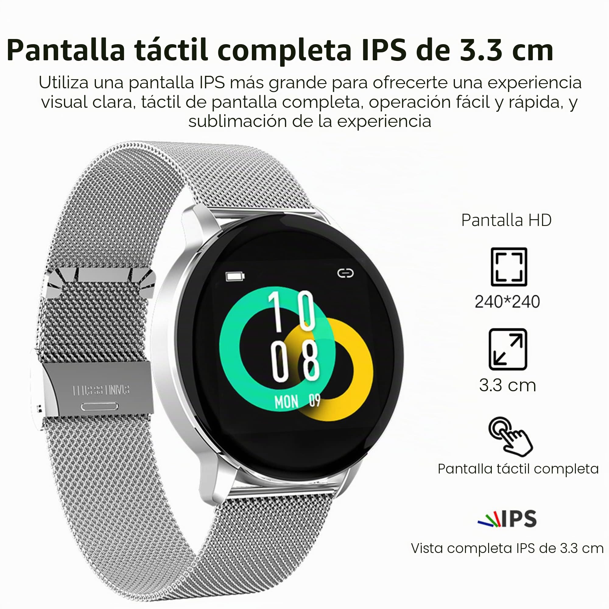 Smartwatch Mujer,Reloj Inteligente con Oxígeno Sanguíneo Presión Arterial Frecuencia Cardíaca,Calorías, Monitor de Sueño, Podómetro Pulsera Actividad Inteligente IP67 para Android iOS (Plata)