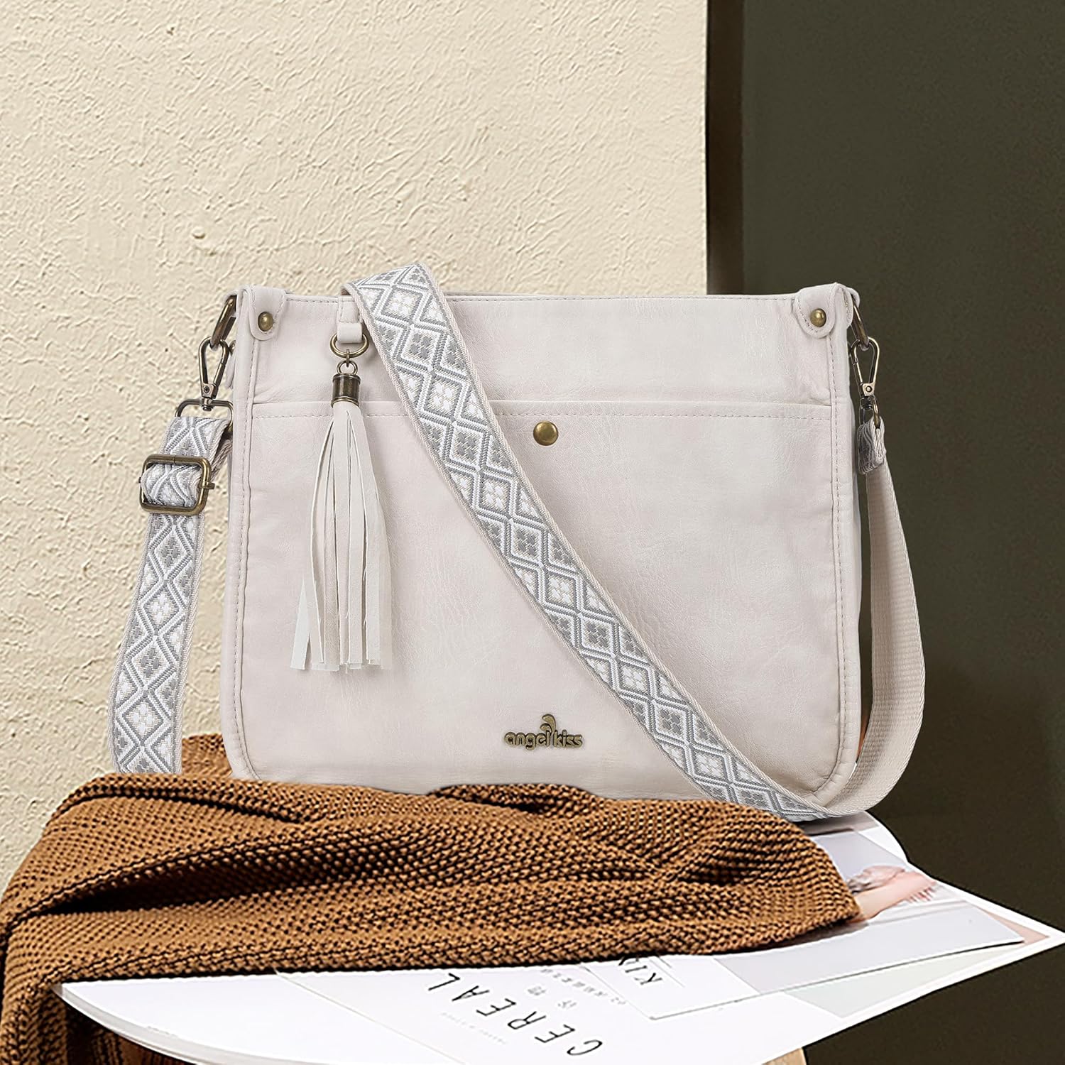 Angel Kiss Crossbody Bags for Women Trendy Vegan Leather Hobo Purses Shoulder Handbags Ladies Tassel Bag with Guitar Strap - Image 8