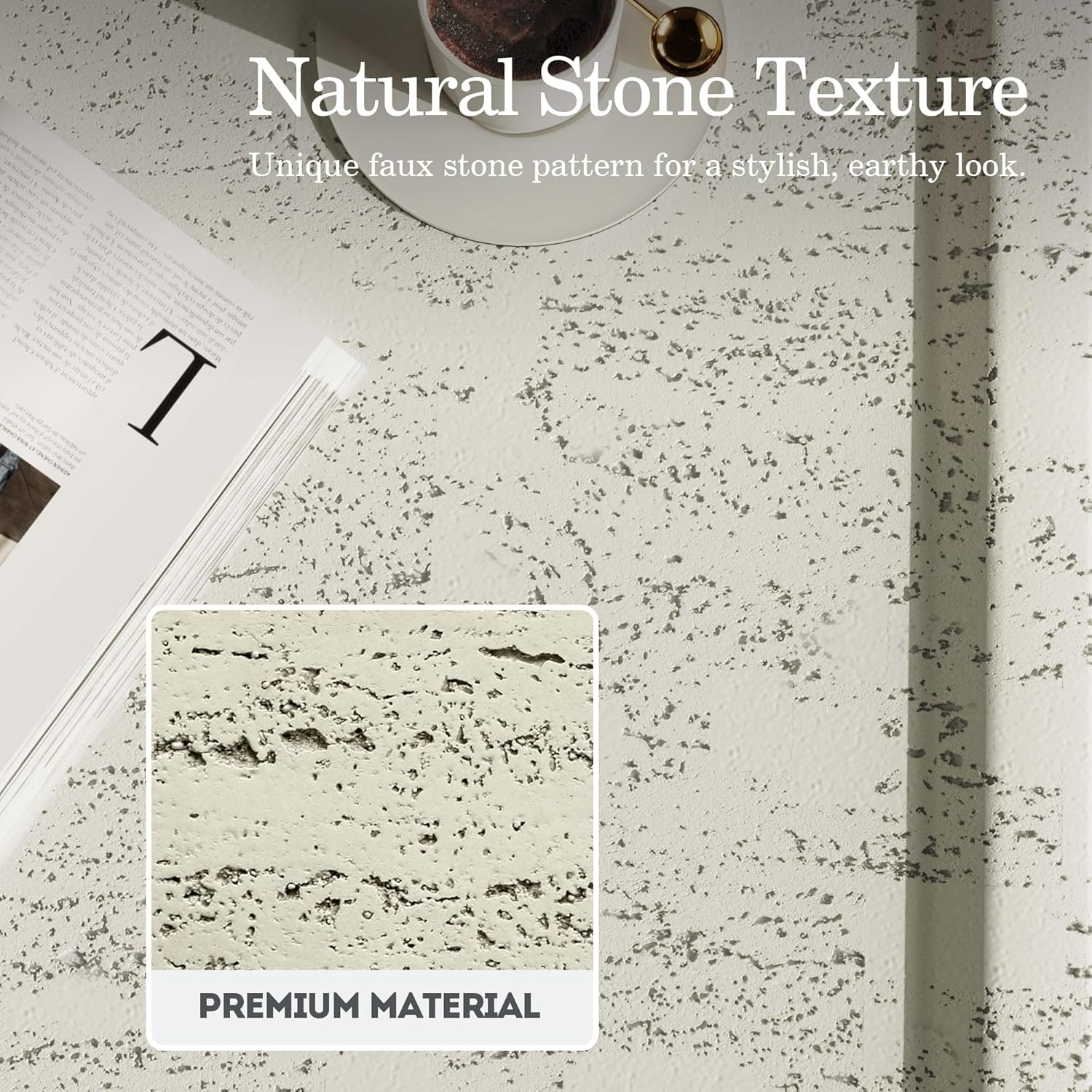 Patio Watcher 28" Modern Square Coffee Table, Light Concrete Textured Center Table for Living Room, Stone Accent Coffee Tea Table for Apartment, 28"×28"×13", No Assembly, Off-White