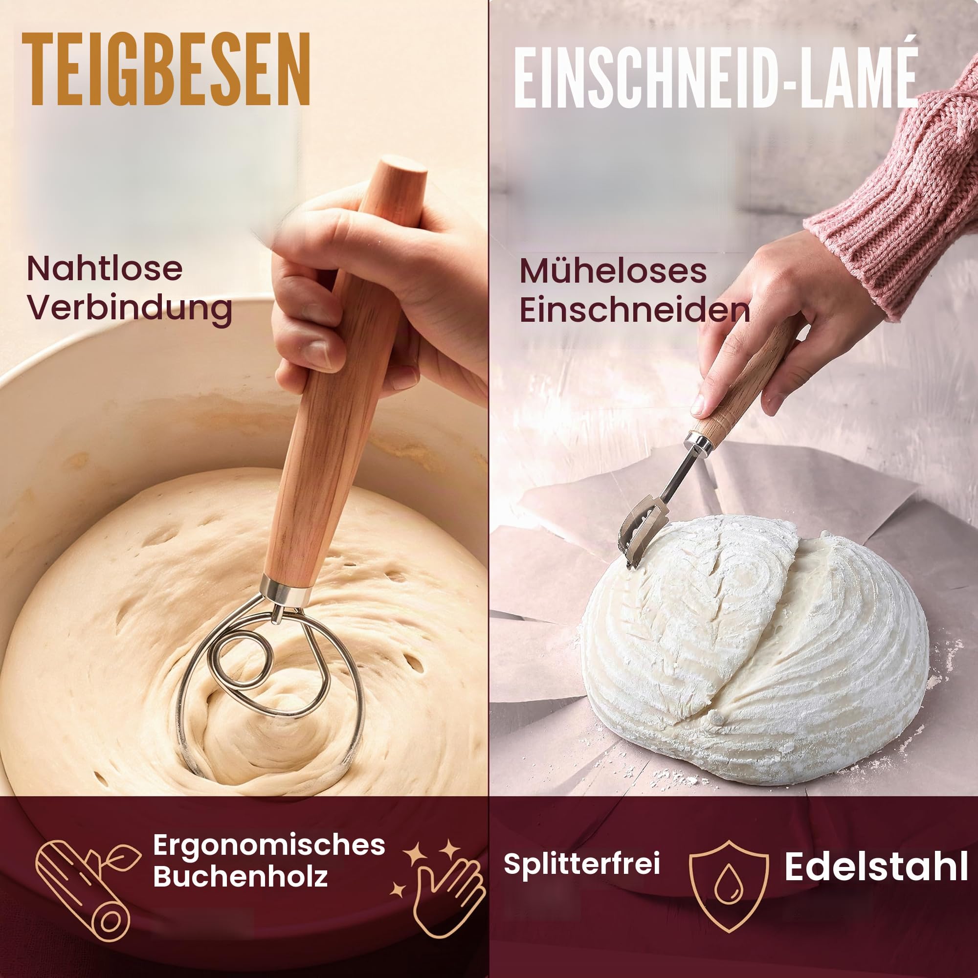 Superbaking Banneton Brotgärkorb-Set, oval, 25,4 cm, Sauerteig-Gärkorb für Brot, Backzubehör, handwerkliches Brot-Set, Geschenke für Bäcker