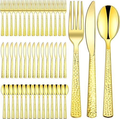 Fumete 900 cubiertos de plástico dorado resistentes, desechables, vajilla de plástico para el día de la madre, bodas, cumpleaños, graduación,