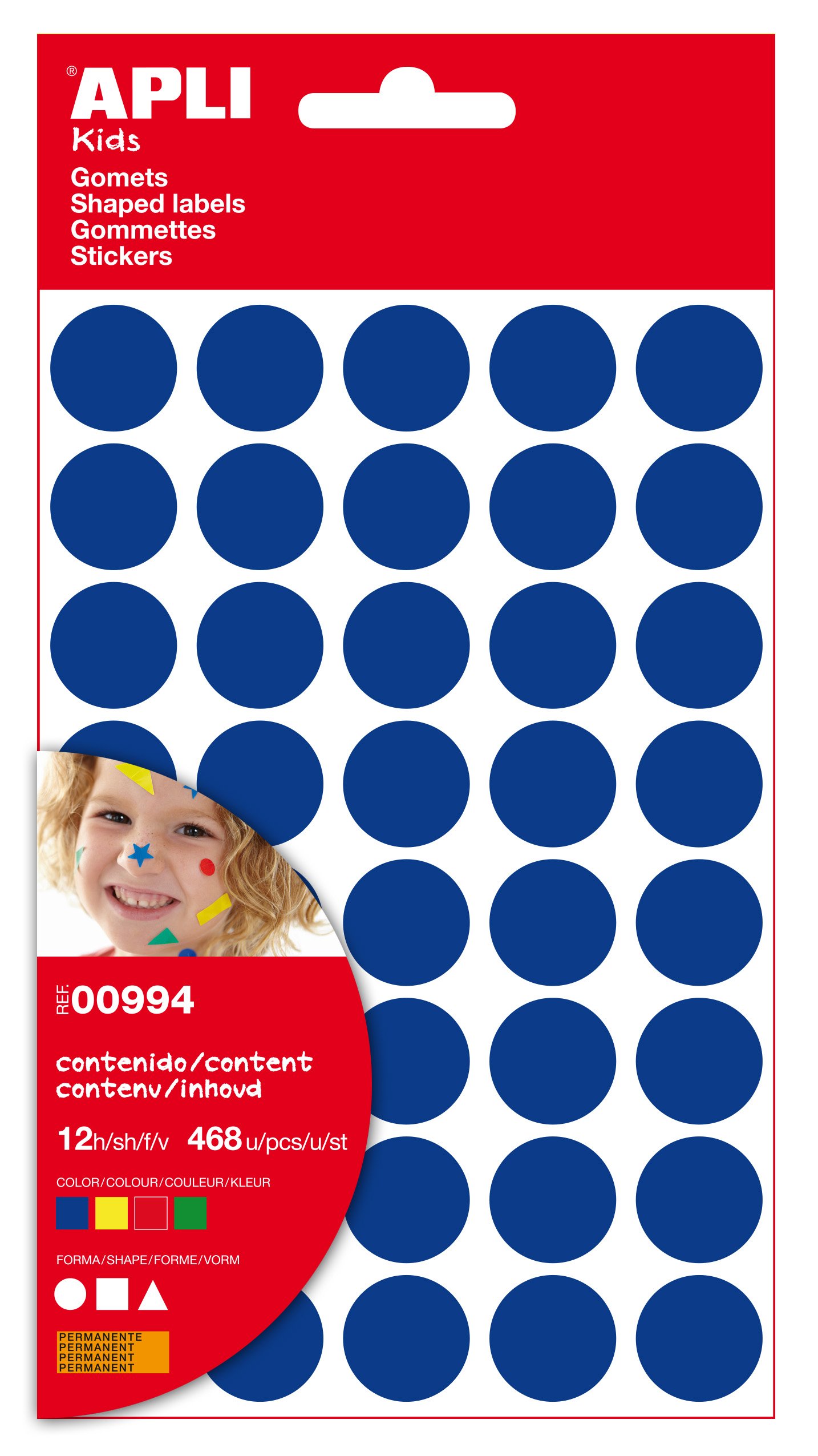 APLI Kids 994 - Bolsa de gomets figuras geométricas grandes 12 hojas