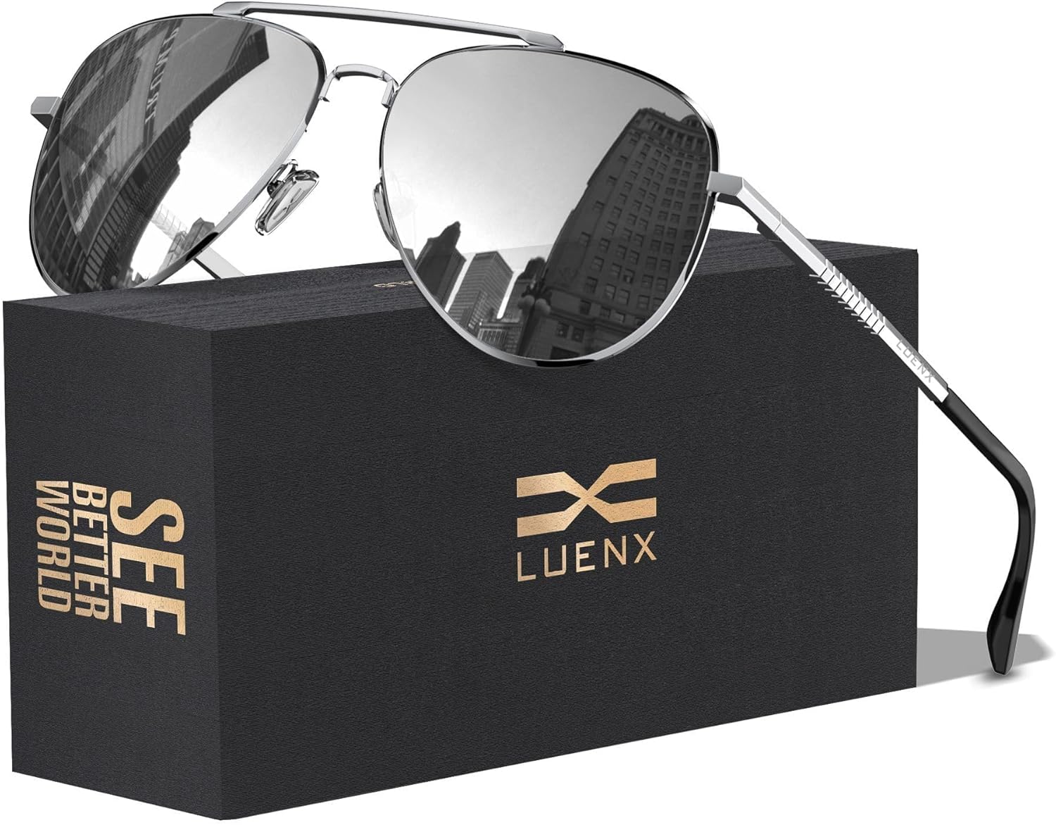 LUENX Aviator Sunglasses for Men Women Polarized Driving Classic Shades - UV 400 Protection with Accessories 60MM
