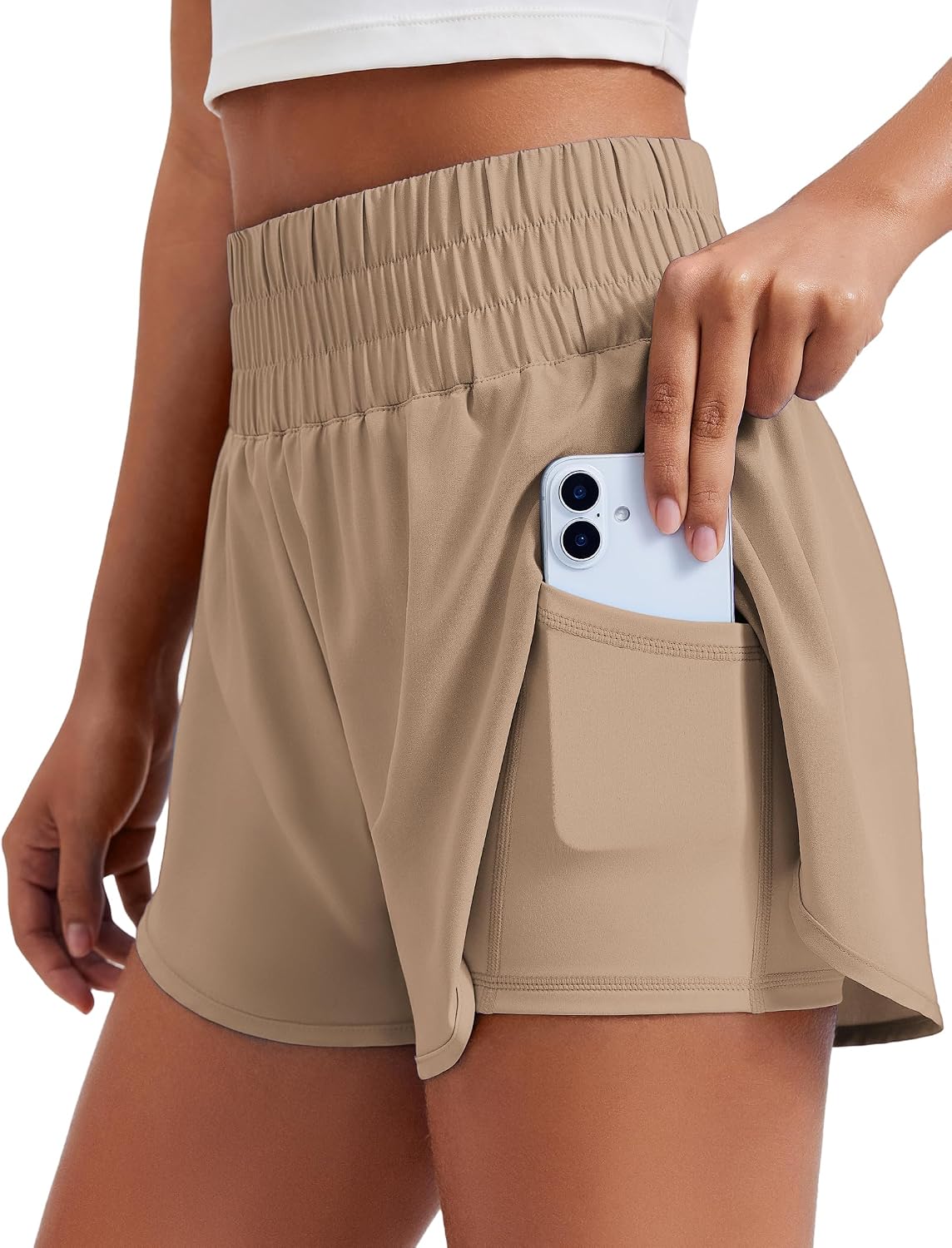  Women's 2 in 1 Running Shorts High-Split Athletic 3" Liner Short