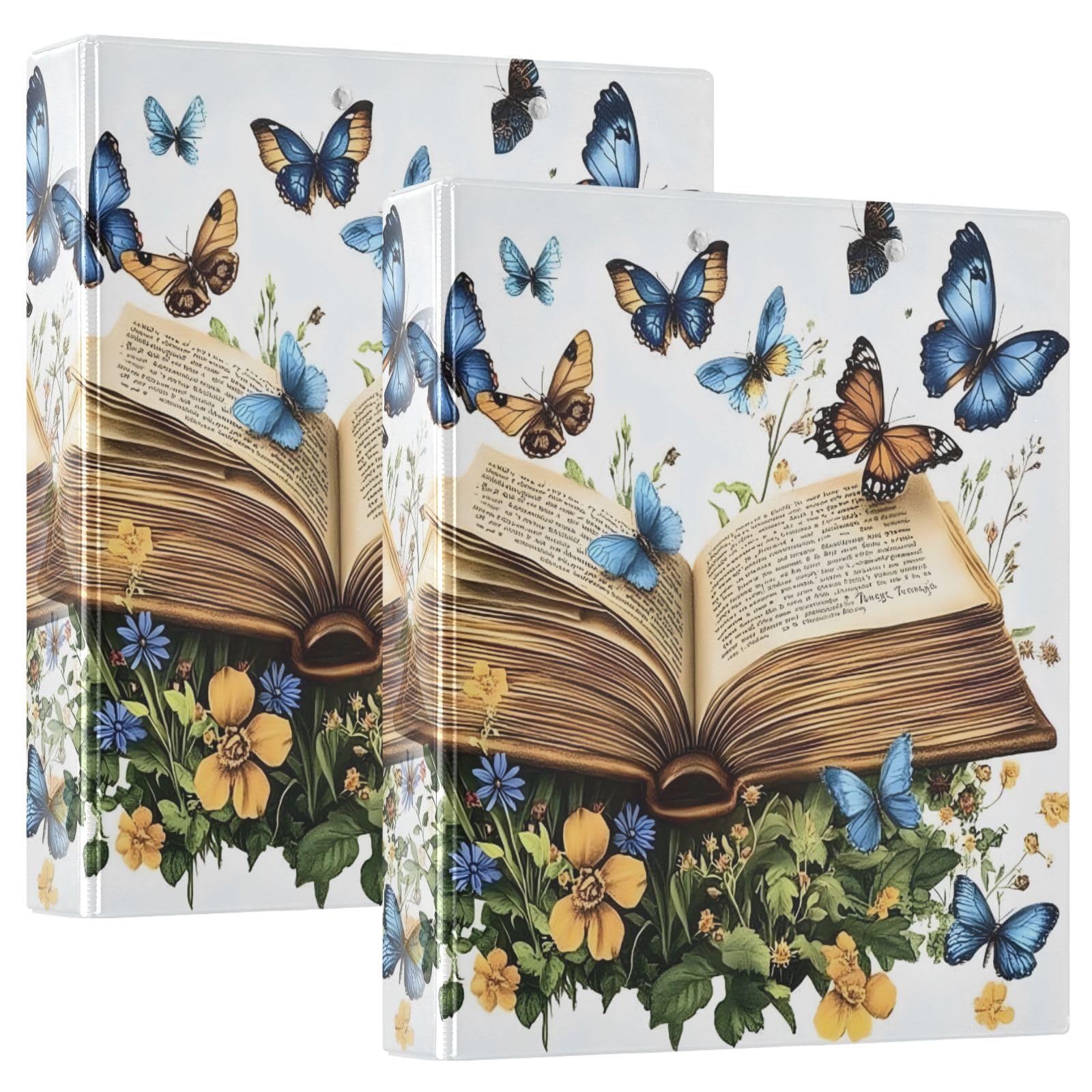 Butterfly Book 3 Ring Binder with 2 Interior Pockets 1.5 inch Binders 3 Ring Heavy Duty Fit 8.5" x 11" Letter Size for Office School, 2 Pack
