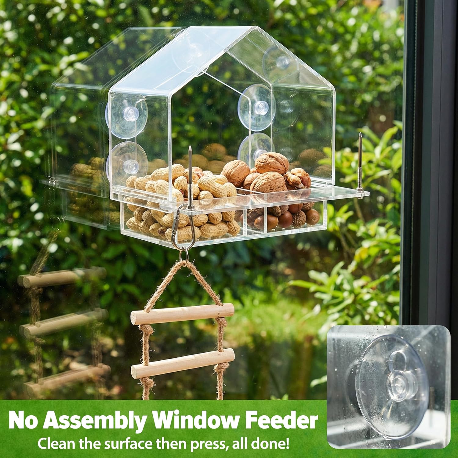 Window Squirrel Feeder with 5 Extra Strong Suction Cups, Large Clear Squirrel Feeders for Outside, Funny Squirrel Feeder House No Assembly Required Window Feeder for Squirrels & Chipmunks