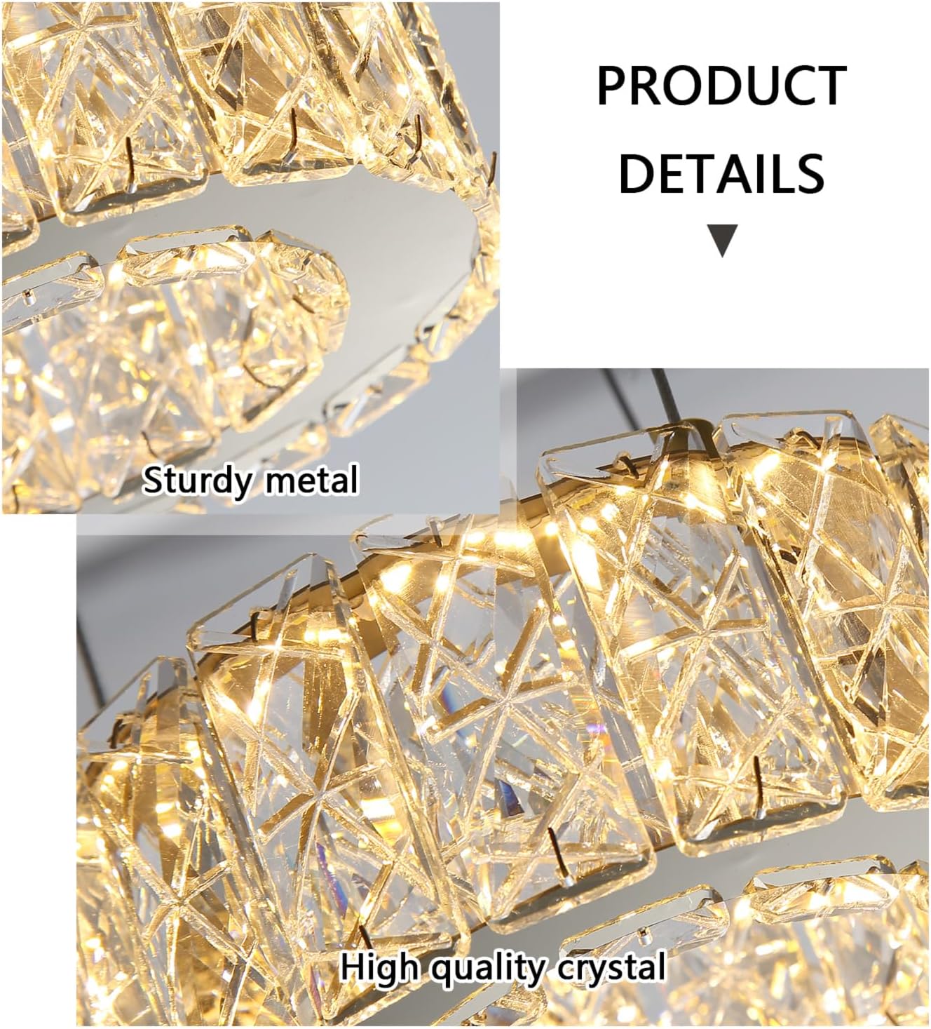 Modern Crystal Chandelier 8W Dimmable LED Crystal Pendant Light Fixtures Height Adjustable Round Chandeliers for Dining Room Hallway Bedroom Silver
