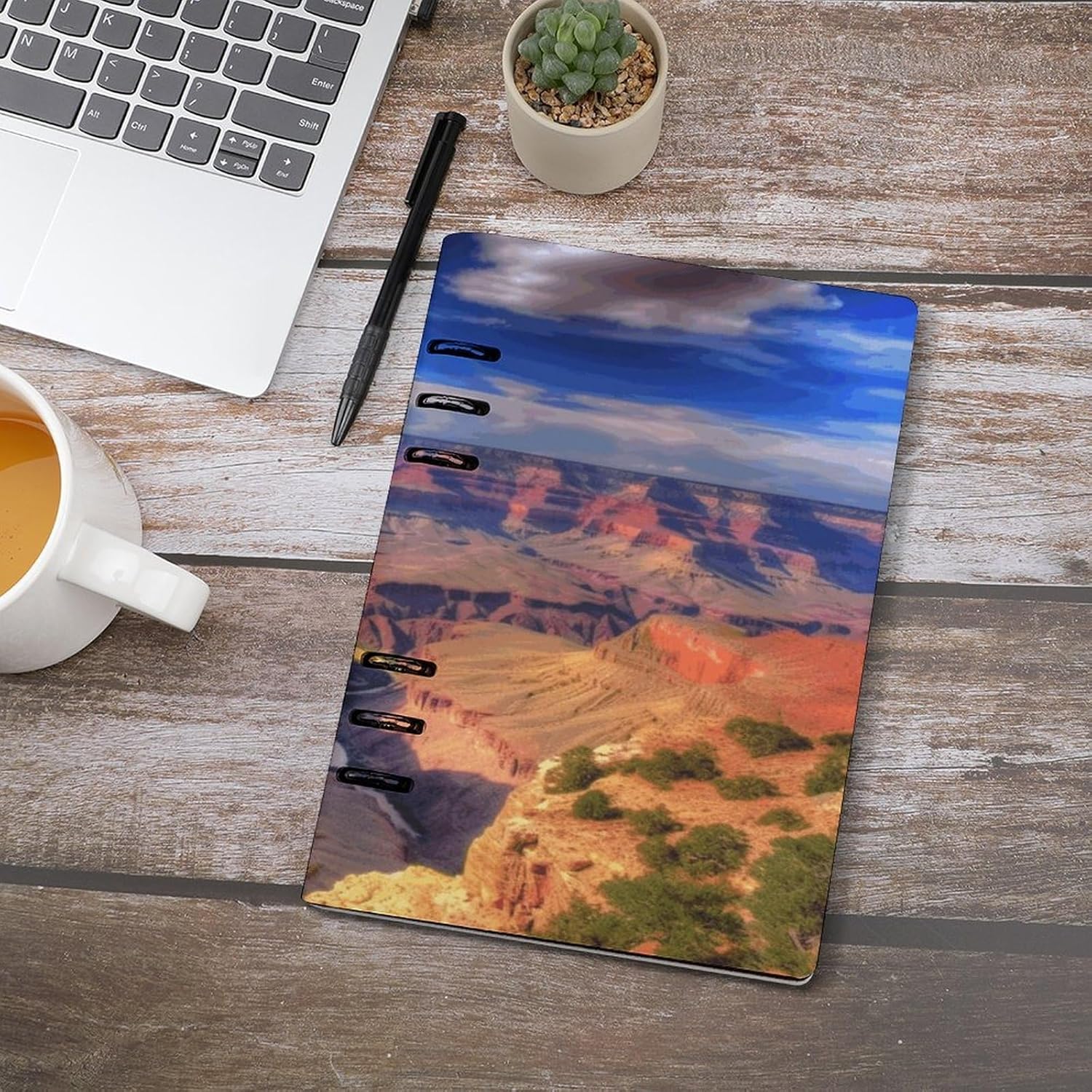 VstaDank Beauty Grand Canyon Notebook Refillable 6 Ring Notebook Binder PU Leather Cover Business Journal All-in-one Notepad Reusable Travel Diary Vintage Planner 90 Sheets Capacity
