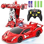 FDJ Transform Remote Control Car Robot, One Button Deformation to Robot with Flashing Light, 2.4Ghz 1:18 Scale Transforming Police Car Kids Toys with 360 Degree Rotating Drifting, Toys for Boys Girls