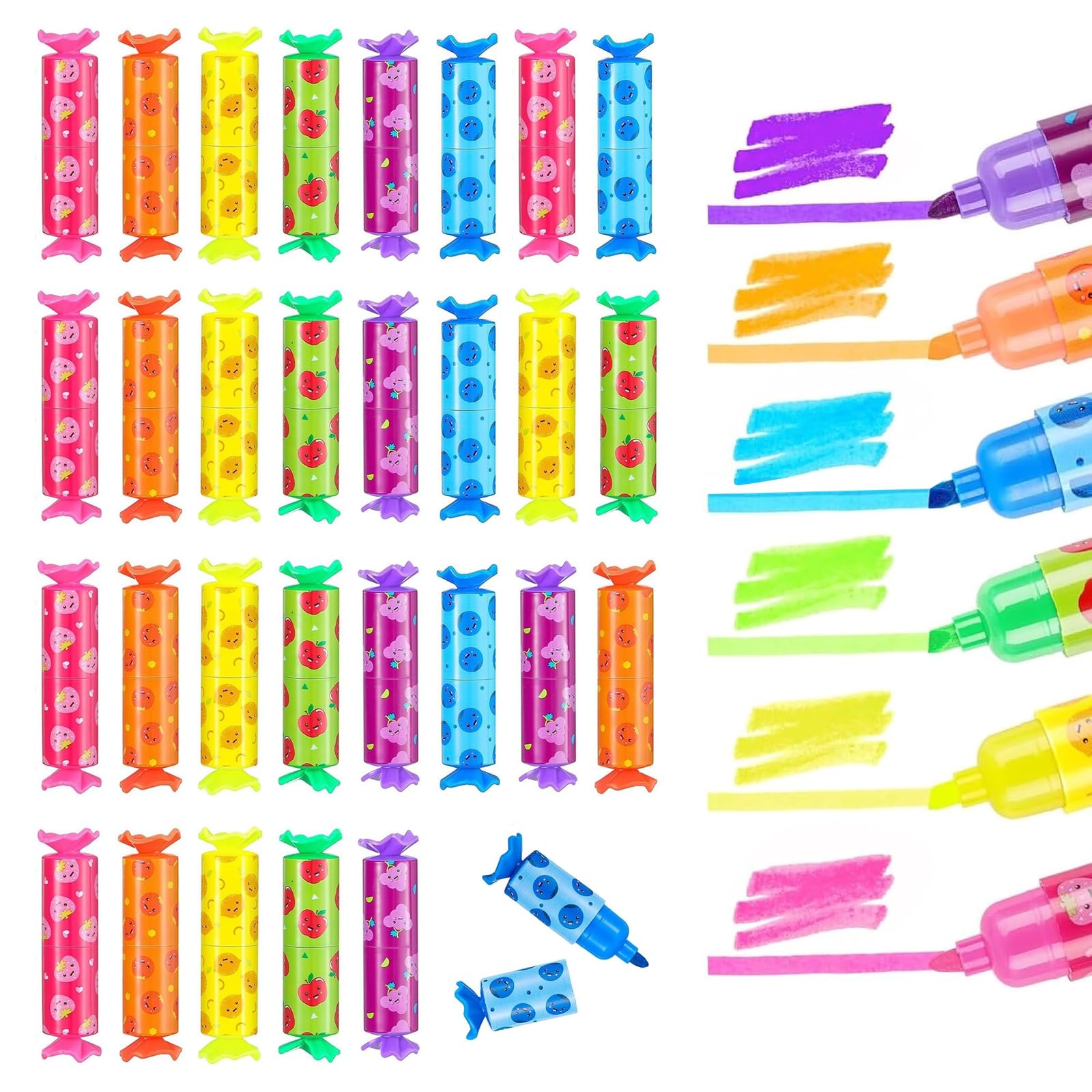 ZIGefofo Paquete de 30 Mini Rotuladores Resaltadores con Forma de Caramelo para Niños 6 Colores Mini Fluorescente Mini Resaltadores Rotuladores de Colores Para Niños, Adolescentes, Adultos