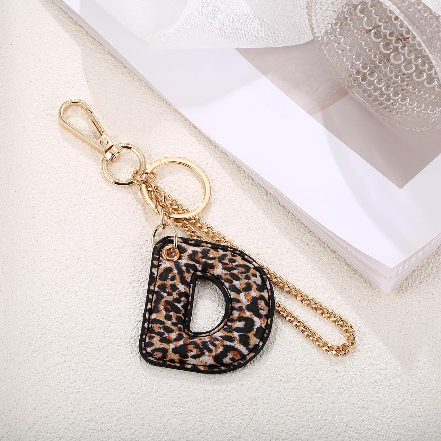Leopard Letter Keychain for Women, PU leather Initial Letter Keyring Keychain Accessories Purse Handbags Charm - Image 4