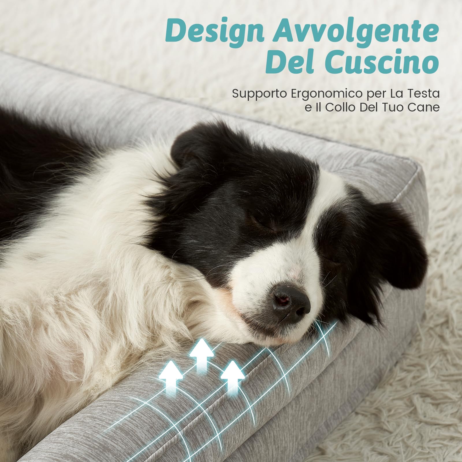 COZY KISS Letto Ortopedico e Lavabile per Cani di Taglia Gigante, 122x81x19 cm, Rivestimento Rimovibile, Fianchi Impermeabili e Base Antiscivolo - Divano Doudou Comodo per Cani, Grigio Argento, XXL