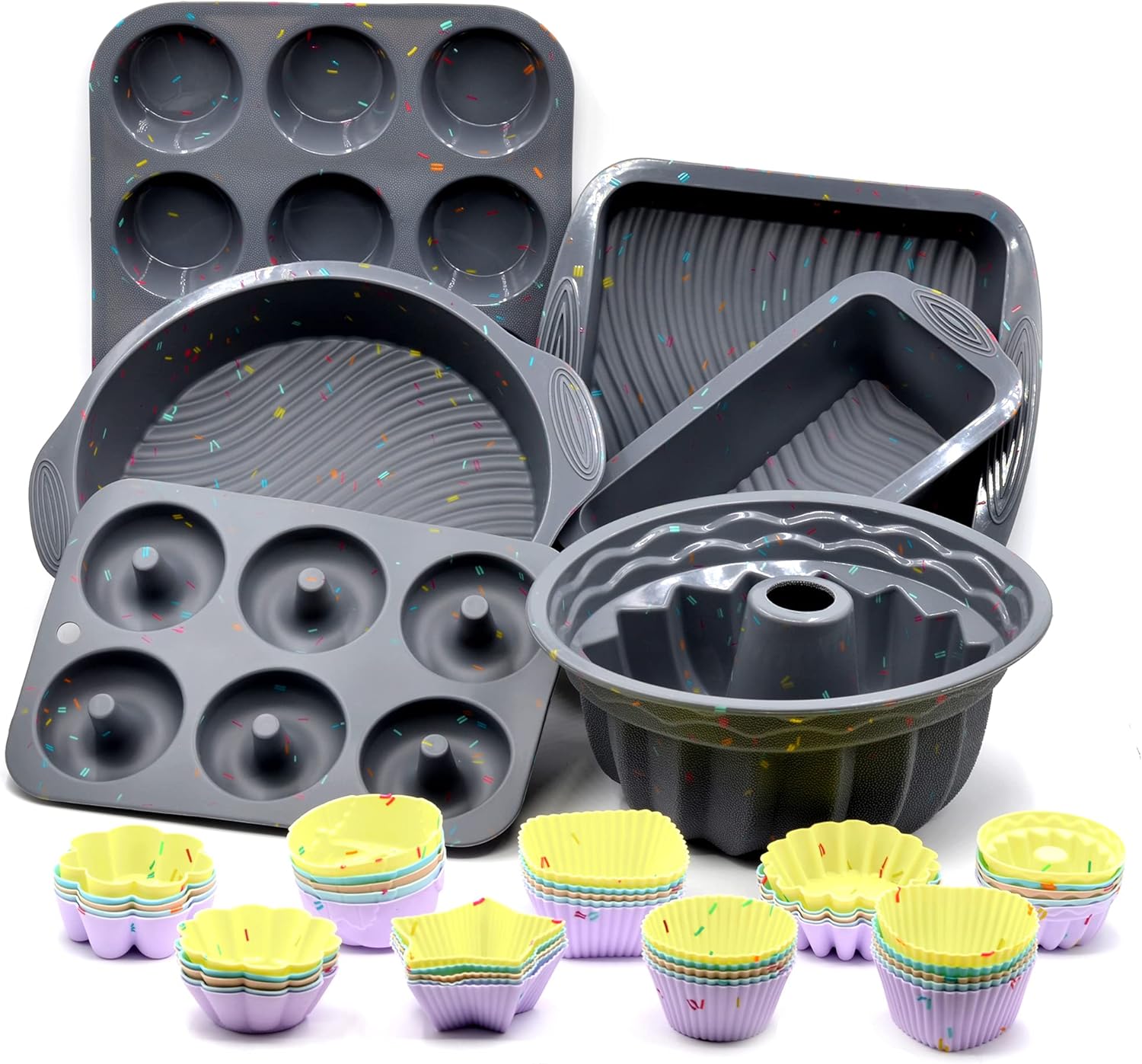 51PCS Silicone Bakeware Set Silicone Cake Molds Set For Baking, Including Baking Pan, Cake Mold, Cake Pan, Toast Mold, Muffin Pan, Donut Pan, And Cupcake Mold Silicone Baking Cups Set