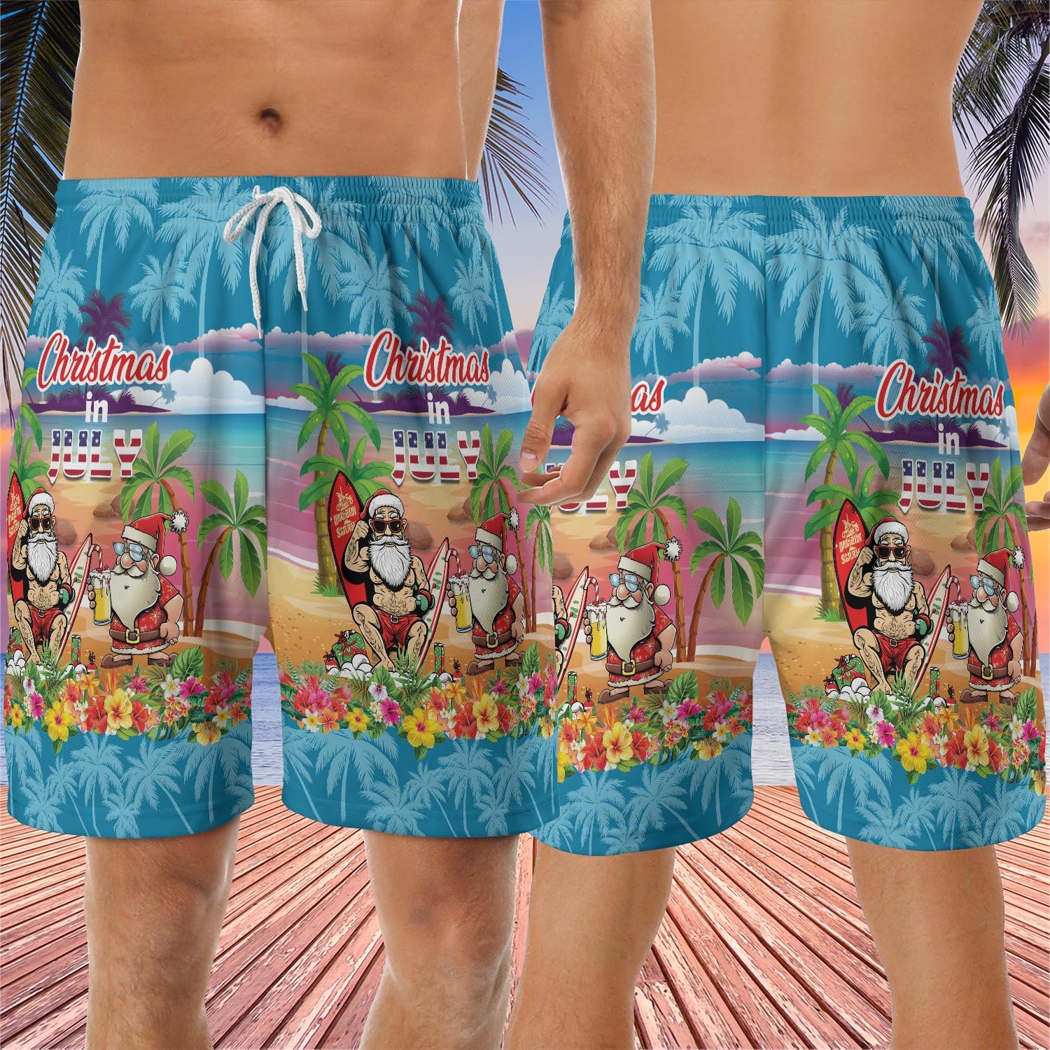 Men's Xmas in July Swim Trunks - Santa Claus Quick-Dry Hawaiian Swim Shorts for Men Series 26 - Image 3