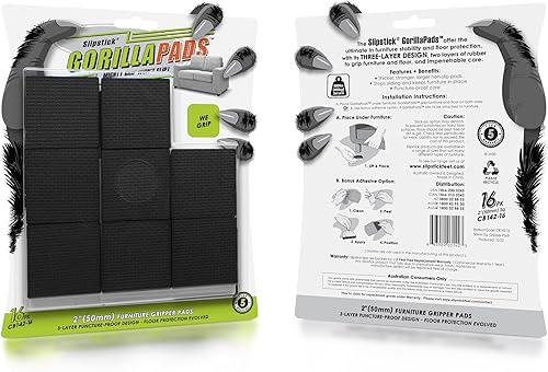 Miniatura 7 de GorillaPads CB142-16 - Almohadillas antideslizantes para muebles (juego de 16 empuñaduras), protectores de piso cuadrados de 2 pulgadas para debajo