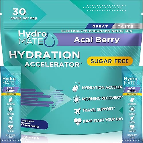 Paquetes de hidratación sin azúcar en polvo de electrolitos Acai Berry HydroMATE 30 Sticks
