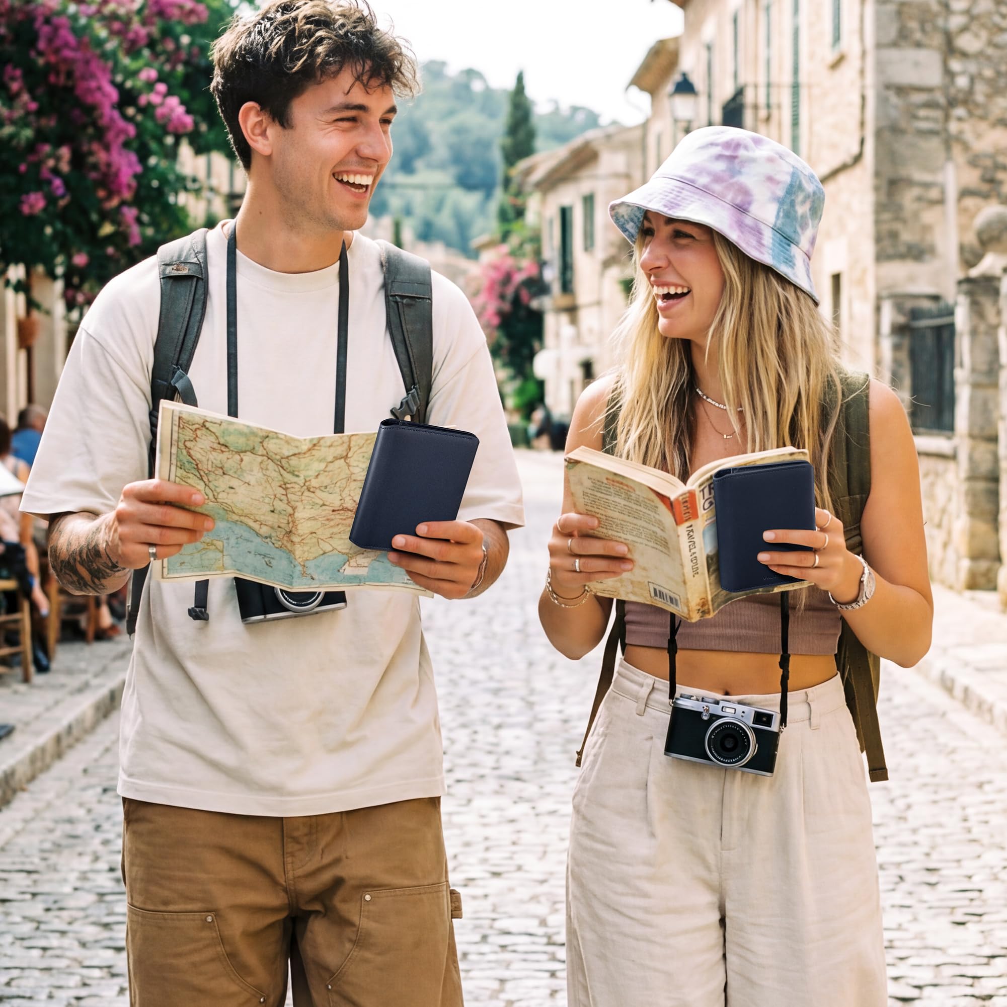 VULKIT Funda de Pasaporte de Cuero con Bloqueo RFID Cartera de Pasaporte Compacta con Cierre Magnético