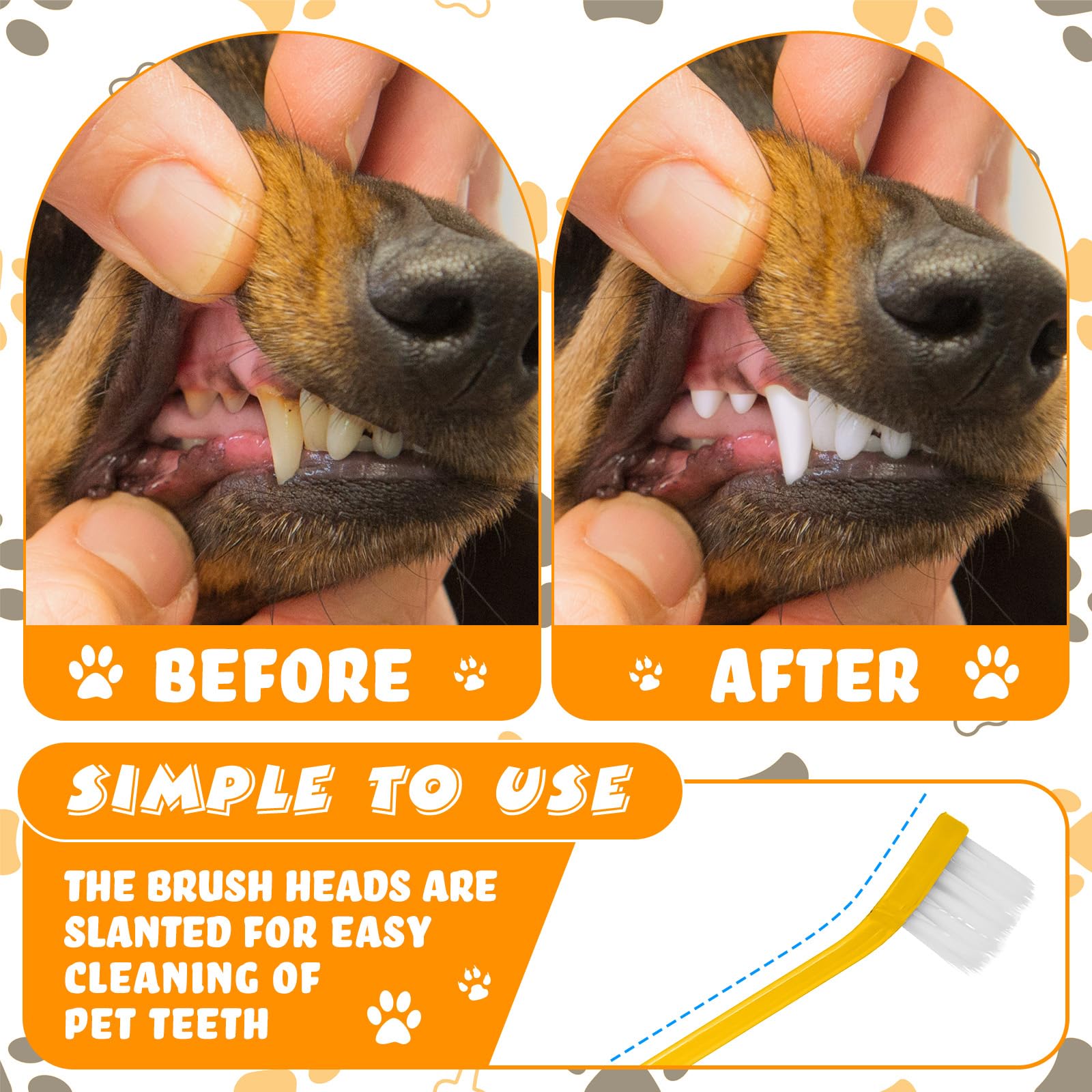 Nuogo Spazzolino da denti a doppia testa per cani, gatti, kit per la cura dentale degli animali domestici, con manico lungo, per la pulizia dell'igiene orale, 4 colori, 80 pezzi
