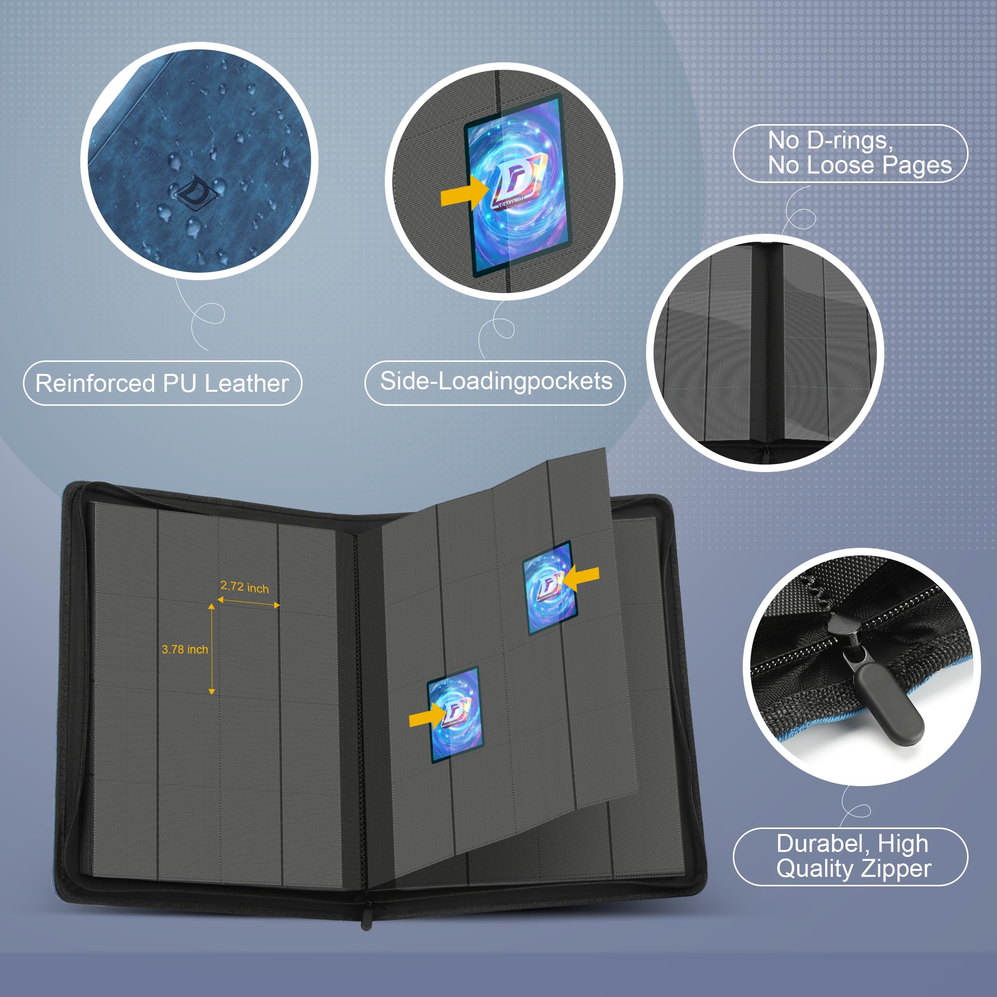 Álbum de tarjetas coleccionables grande para más de 1000 tarjetas, 16 compartimentos, álbum de recortes con cremallera, carpeta para tarjetas comerciales, para YuGiOh, MTG, tarjetas deportivas