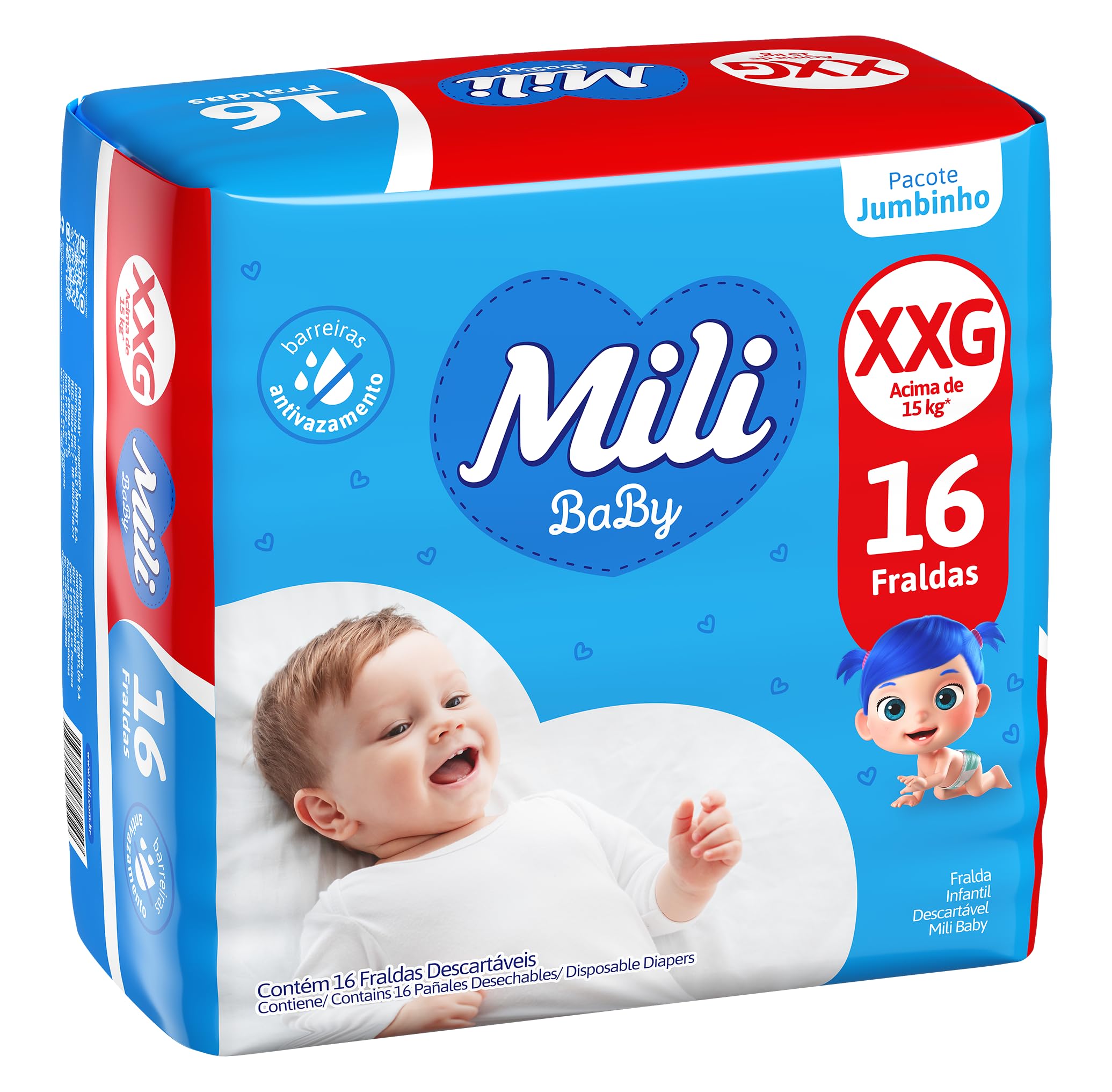 Mili Fralda Infantil Baby Tamanho XXG, Proteção Diária, Ajuste