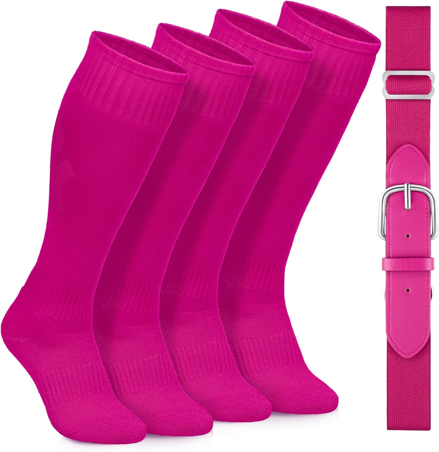 2 Pairs Baseball Socks and Belt Cotton Adjustable Youth Baseball Softball Socks Belt for Boys Girls