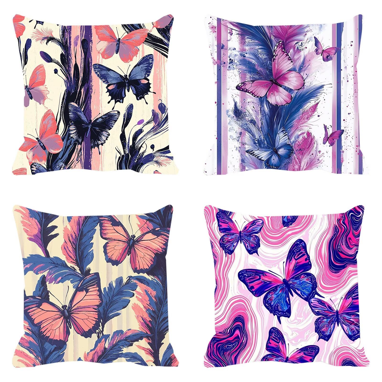 Lot de 4 Housses de Coussin Canapé 60x60cm Décoratives Double Face Taie d'oreiller en Velours Violet Coussin Carré Papillon 1 Taie d'oreiller pour Chambre, Bureau, Salon Canapé Voiture Ferme F0P-623