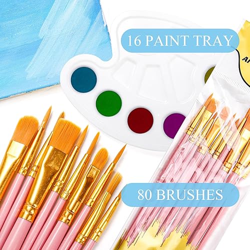 Miniatura 2 de Cedilis Juego de 96 pinceles de pintura, 80 pinceles y 16 bandejas de paleta de pintura para óleo, acuarela, pintura acrílica, niños, estudiantes,