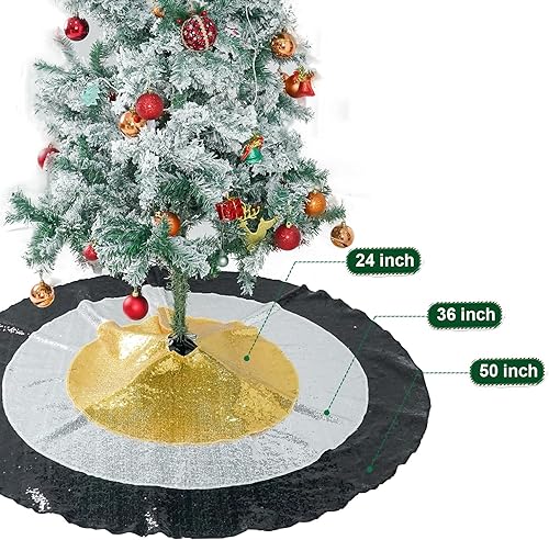Miniatura 7 de Poise3EHome Falda negra para árbol de Navidad, tapete de árbol de Navidad de 50 pulgadas con lentejuelas para árbol de 9 pies, decoración de
