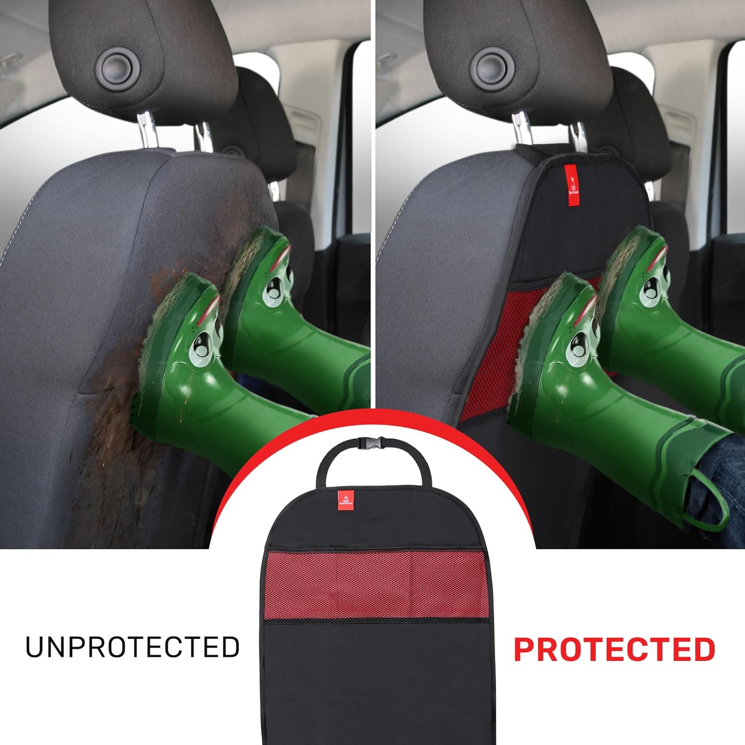 Royal Rascals Car Seat Kick Mats Back Seat Protector (2 Pack) Durable Waterproof Back Seat Organiser for Kids, Car Travel Accessories with Pockets & Storage, Road Trip Essentials, Easy to Install