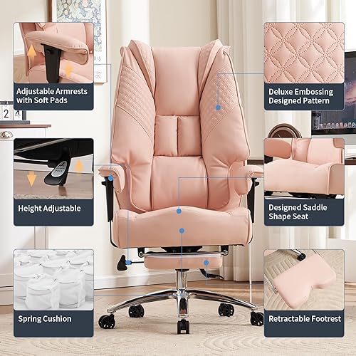 Miniatura 3 de Silla de oficina grande y alta de 400 libras de ancho, silla de oficina ejecutiva de cuero con respaldo alto con reposapiés, sillas ergonómicas