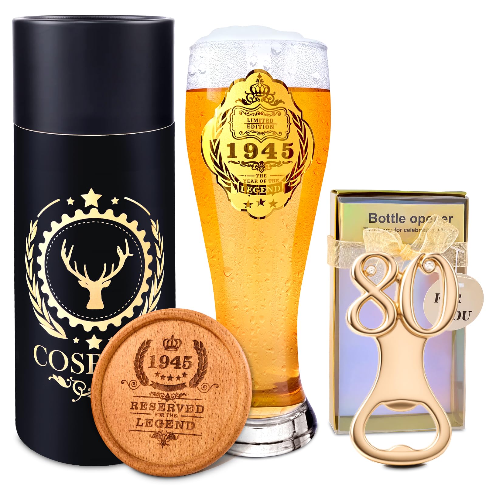 Idée Cadeau Homme 80 Ans : Verre à Bière 1945 de 580ml pour Rompre la Monotonie des Cadeaux