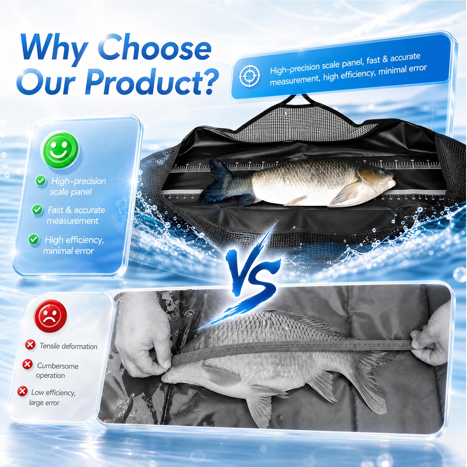 Abhakmatte-Angeln 4-in-1 Abhakmatte mit Maßband Wasserdicht Fischmatte Karpfensack Angelmatte mit Griffen Angelzubehör Angel Zubehör für Rotauge, Barsch, Karpfen, Brasen, Raubfisch