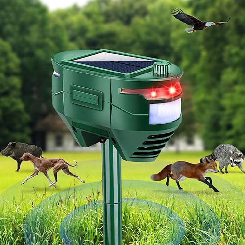 Miniatura 6 de Repelente ultrasónico de animales con energía solar, repelente de gatos al aire libre con detección de movimiento y luz LED intermitente para