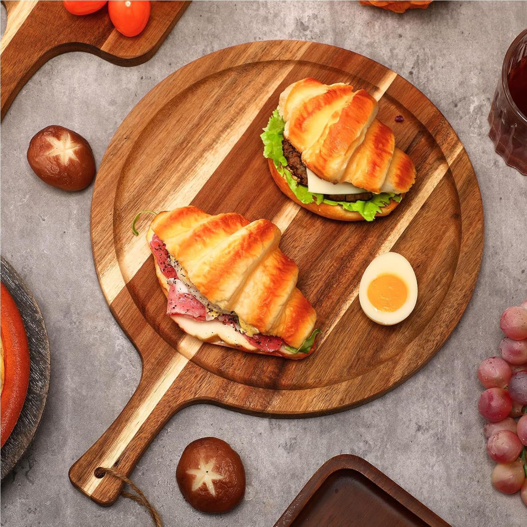 Tablas de Charcutería Tablas para Picar Madera de Acacia Bandeja Queso Set Tabla de Queso Tabla de Aperitivos con Mango Tabla Cortar Cocina Tabla Madera Aperitivos Tabla de Pizza Bandeja de Servir