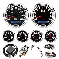 Vista 10 de RACETECH Juego de 6 Instrumentos – Velocímetro GPS de 85mm (3-3/8") 256 km/h Indicadores & Tacómetro 10000 RPM – Calibres de 52mm (2-1/16") de 90°