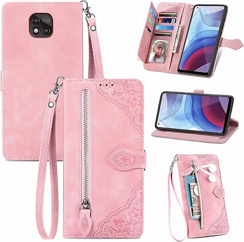 Funda tipo cartera compatible con Moto G Power 2021 con correa para la muñeca y soporte de cuero para tarjetas, accesorios celulares, funda para