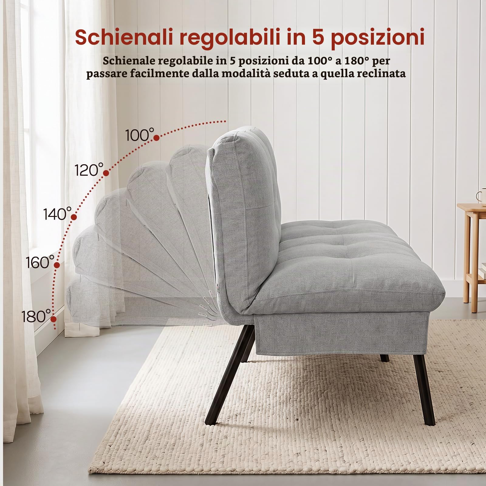 WOLTU Divano Letto 2 Posti, 2 Cuscini, Schienale Regolabile, Grigio Chiaro