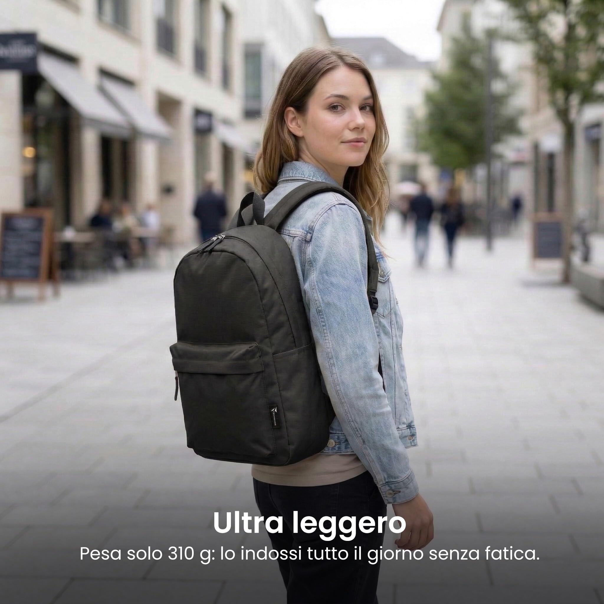 TECHMADE Zaino Scuola/Casual Unisex Multifunzionale 30x15x40 cm – IDEALE PER: Lavoro, Scuola, Ufficio, Tasche, Tempo Libero, Tasche Multiple e Cerniere Resistente - Poliestere 600D PVC (Nero)