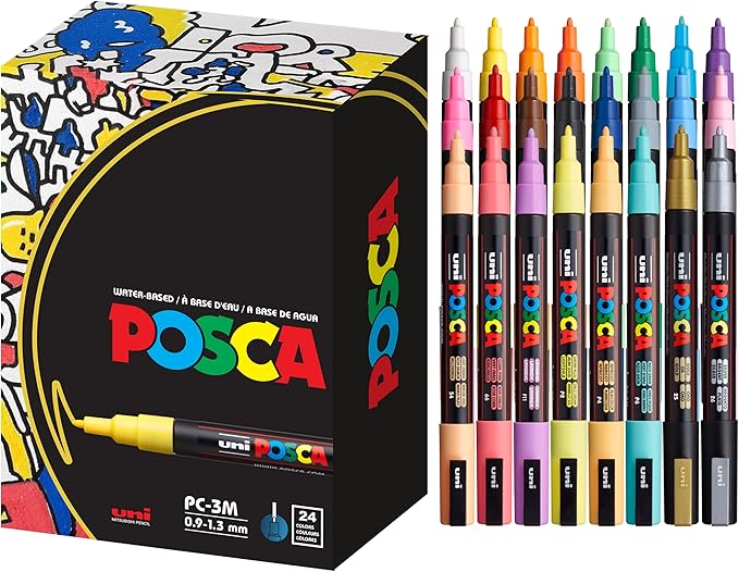24 Posca Paint Markers, 3M Fine Posca Markers with Reversible Tips